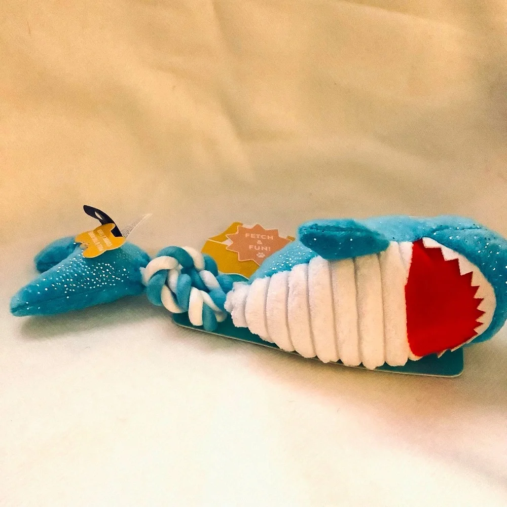 Pet Shop Stevey Shark Dog Toy Aqua-Blue Loud Squeaker, Crinkles & Tugs 4…